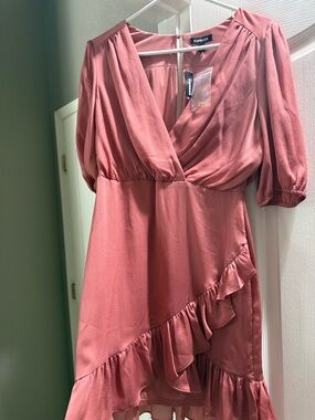 Express Dusty Rose Ruffle Wrap Mini Dress